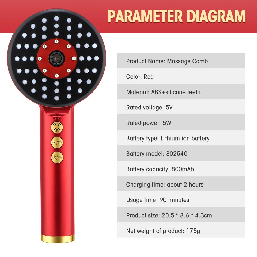Infrared Electric Scalp Massager Comb – Hair Growth Stimulator & Essence Applicator, 3-Mode