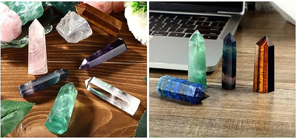 Natural Stone & Crystal Point Wand – Obelisk for Healing, Meditation & Decor