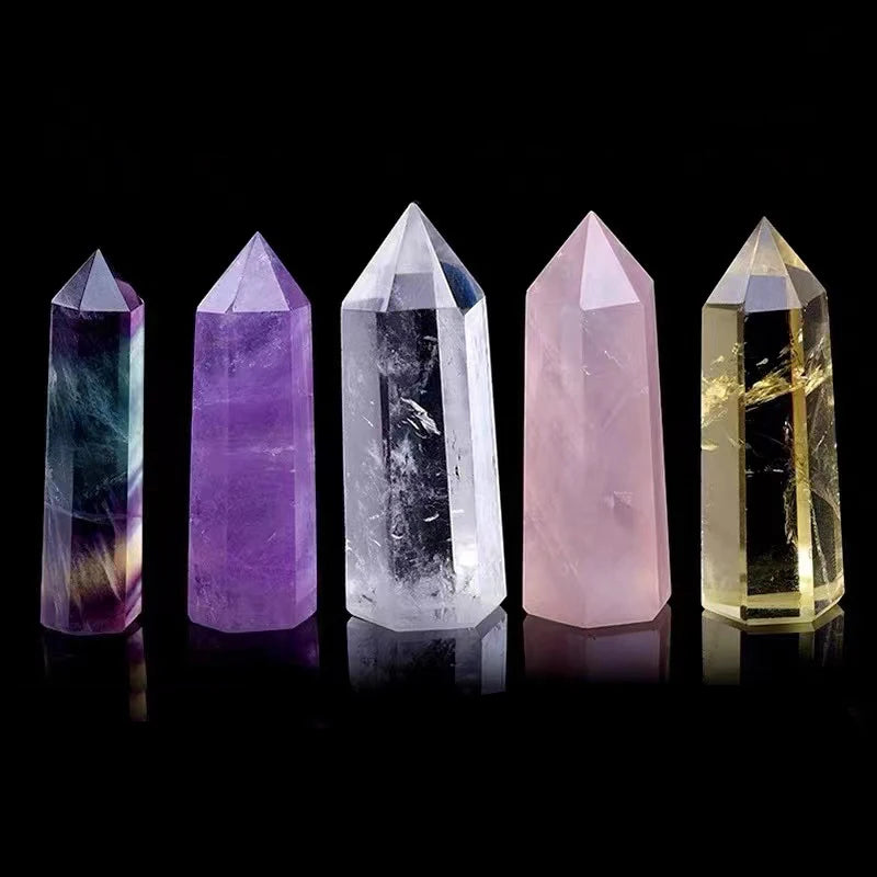 Natural Stone & Crystal Point Wand – Obelisk for Healing, Meditation & Decor