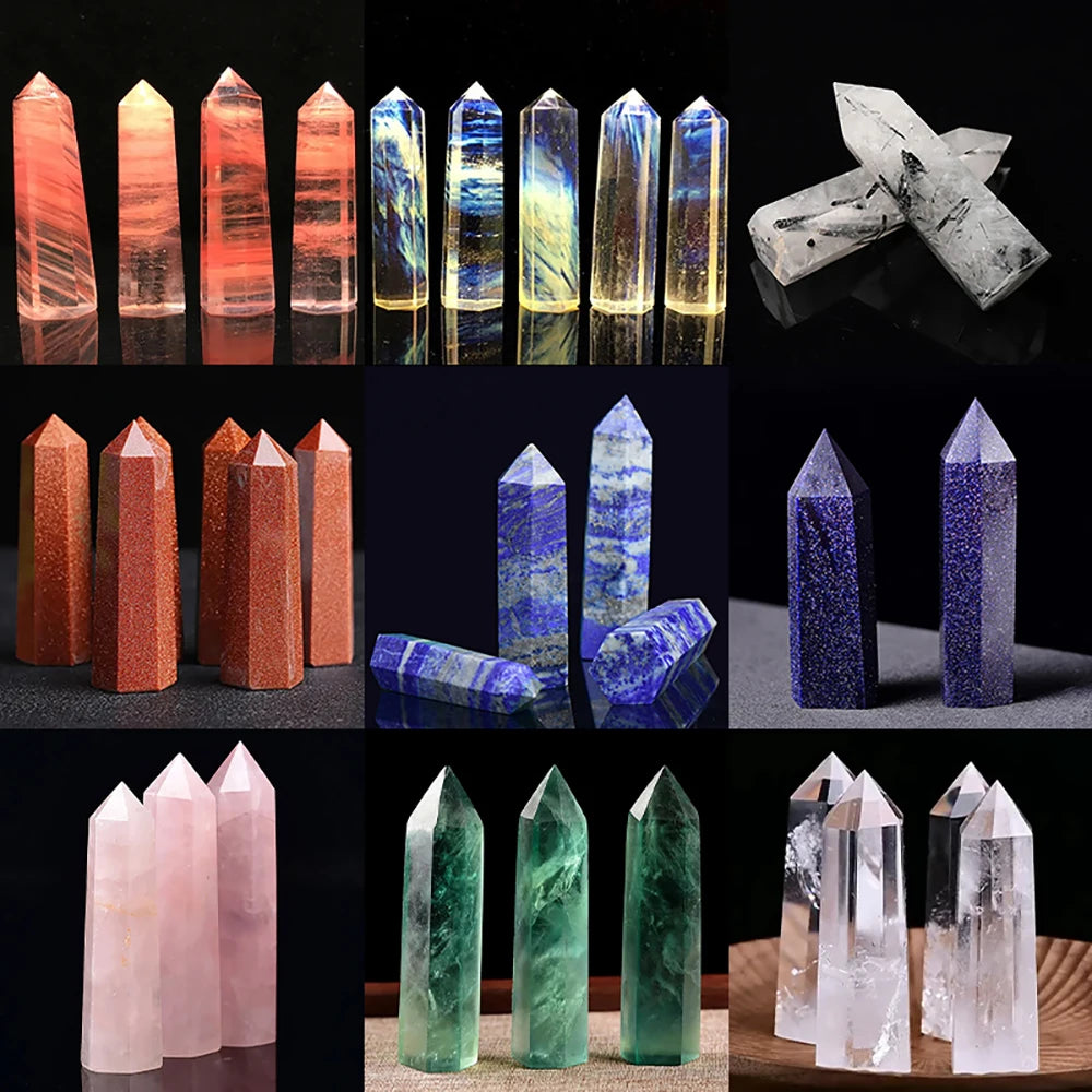 Natural Stone & Crystal Point Wand – Obelisk for Healing, Meditation & Decor