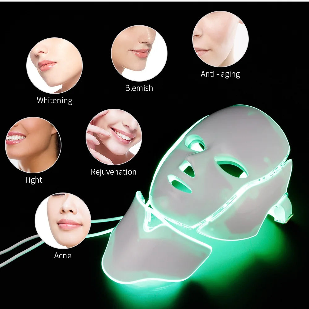 Air Bag 7-Color LED Facial Beauty Mask with Neck Treatment – Skin Rejuvenation, Whitening & Anti-Acne Therapy