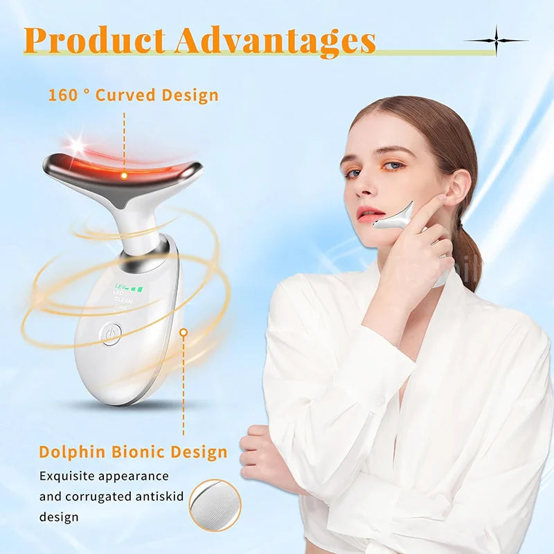 Facial & Neck Massager – 7 Colors LED Anti-Wrinkle - Skin Tightening, Lifting & Double Chin Reduction Tool