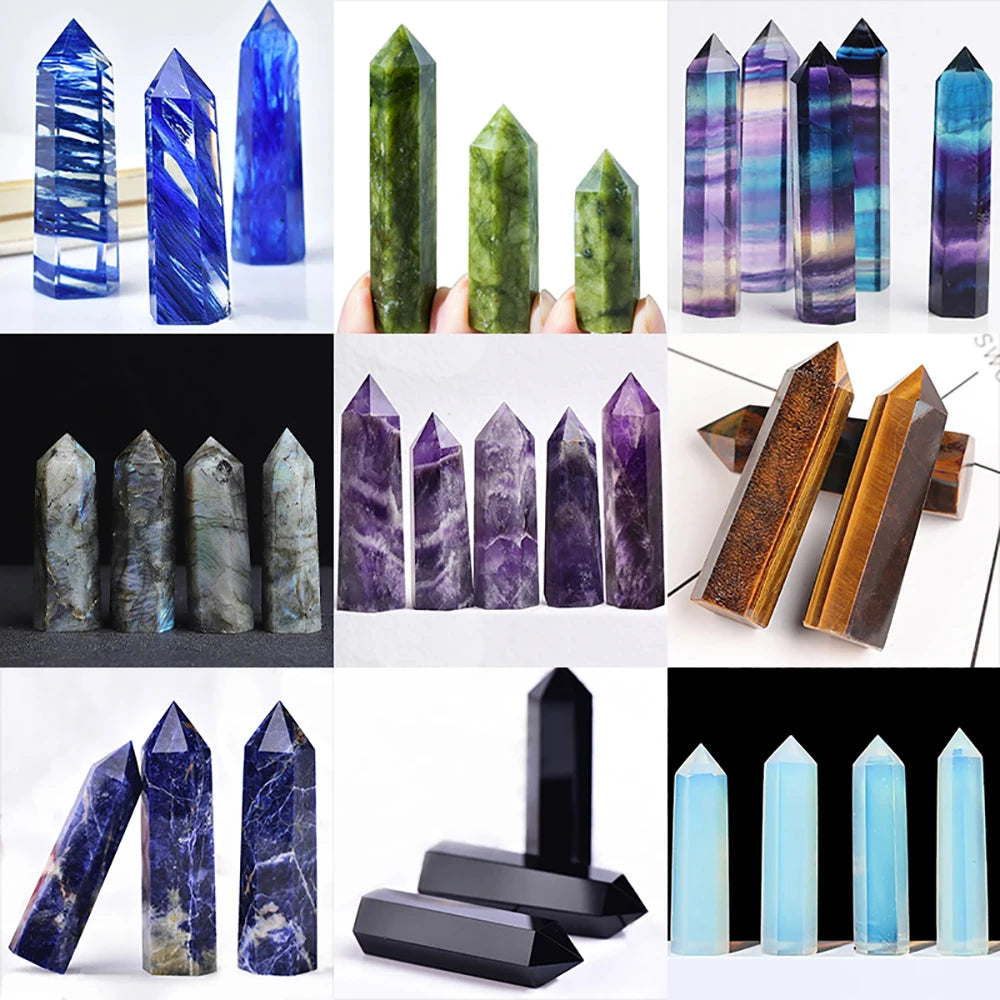 Natural Stone & Crystal Point Wand – Obelisk for Healing, Meditation & Decor