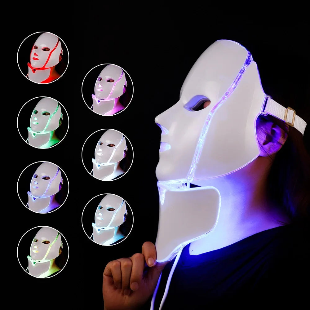 Air Bag 7-Color LED Facial Beauty Mask with Neck Treatment – Skin Rejuvenation, Whitening & Anti-Acne Therapy