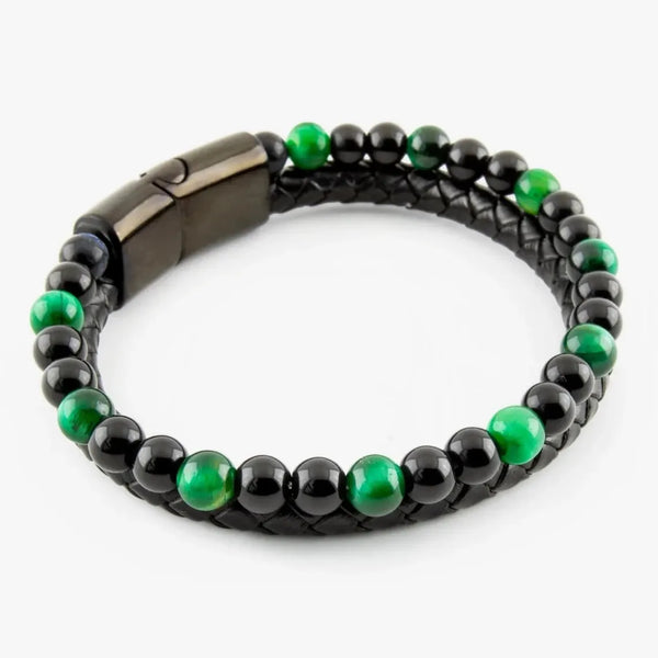 Stainless Steel Tiger Eye & Lava Stone Bead Bracelet – Unisex Natural Energy Jewelry