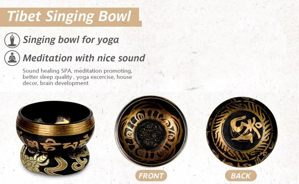 Tibetan Singing Bowl Set – Lotus Design for Meditation & Healing