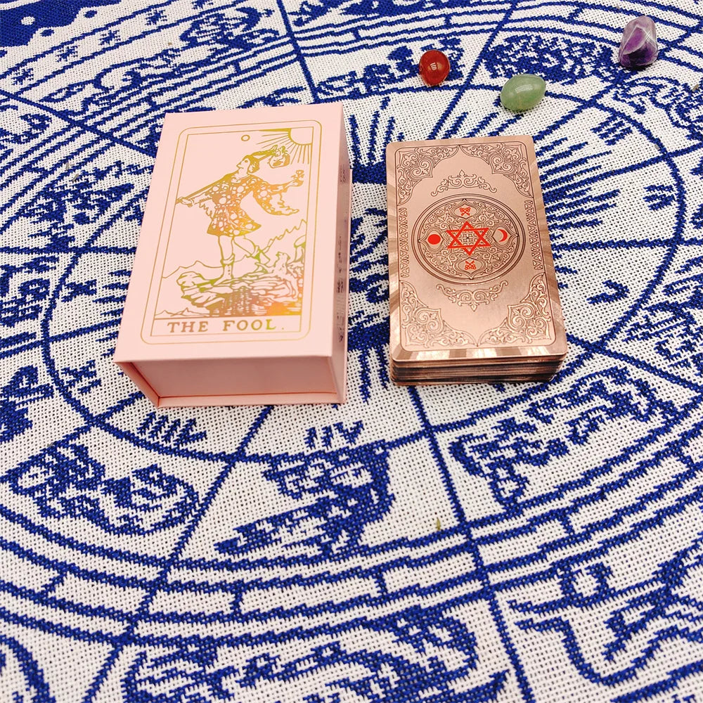 Gold Foil Waterproof Tarot Card Deck – Rose Pink PET Plastic Oracle Cards for Divination & Board Game Play