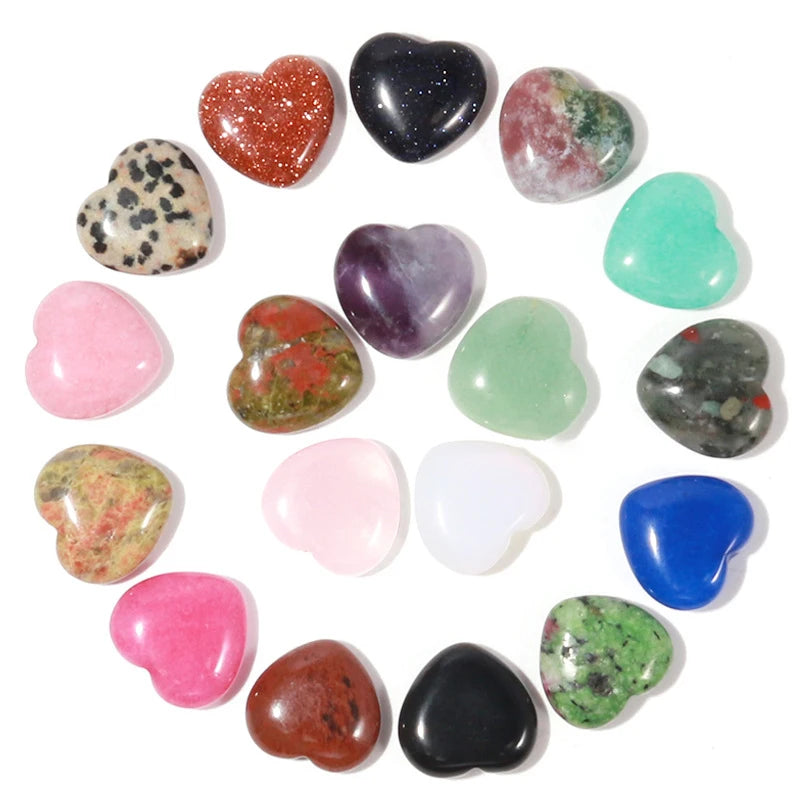 7 Pcs Mini Crystal Heart Stone Sculpture – Polished Chakra Healing Reiki Meditation Decor