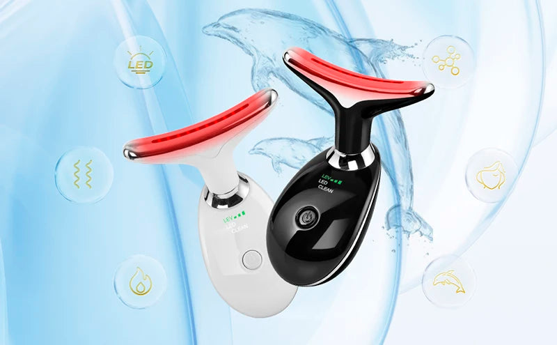 Facial & Neck Massager – 7 Colors LED Anti-Wrinkle - Skin Tightening, Lifting & Double Chin Reduction Tool