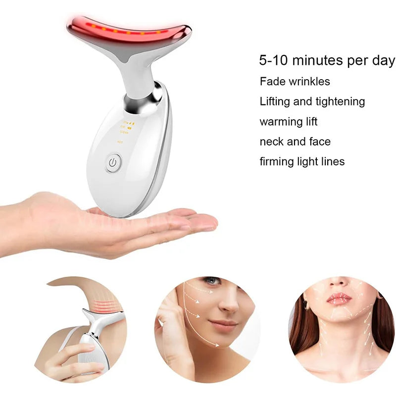 Facial & Neck Massager – 7 Colors LED Anti-Wrinkle - Skin Tightening, Lifting & Double Chin Reduction Tool