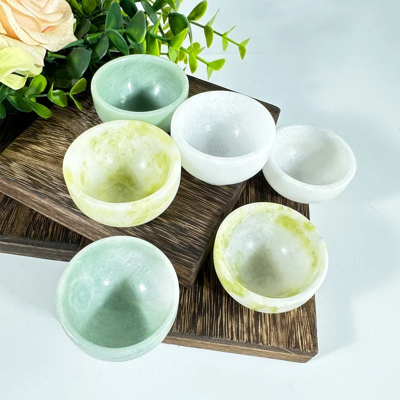 Natural Crystal Jade Bowl – Hand-Carved Quartz Cauliflower Jade Cup for Reiki & Home Decor