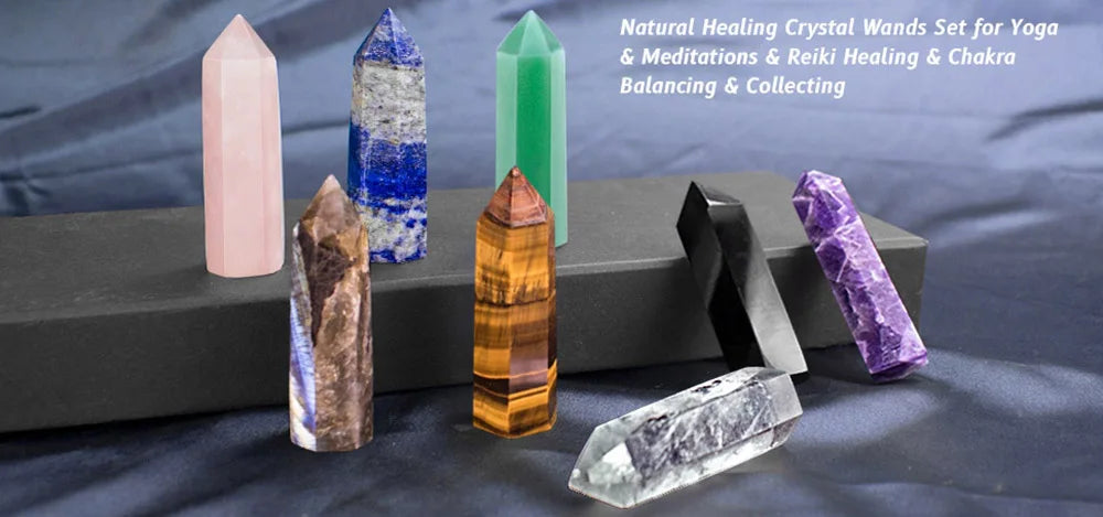 Natural Stone & Crystal Point Wand – Obelisk for Healing, Meditation & Decor
