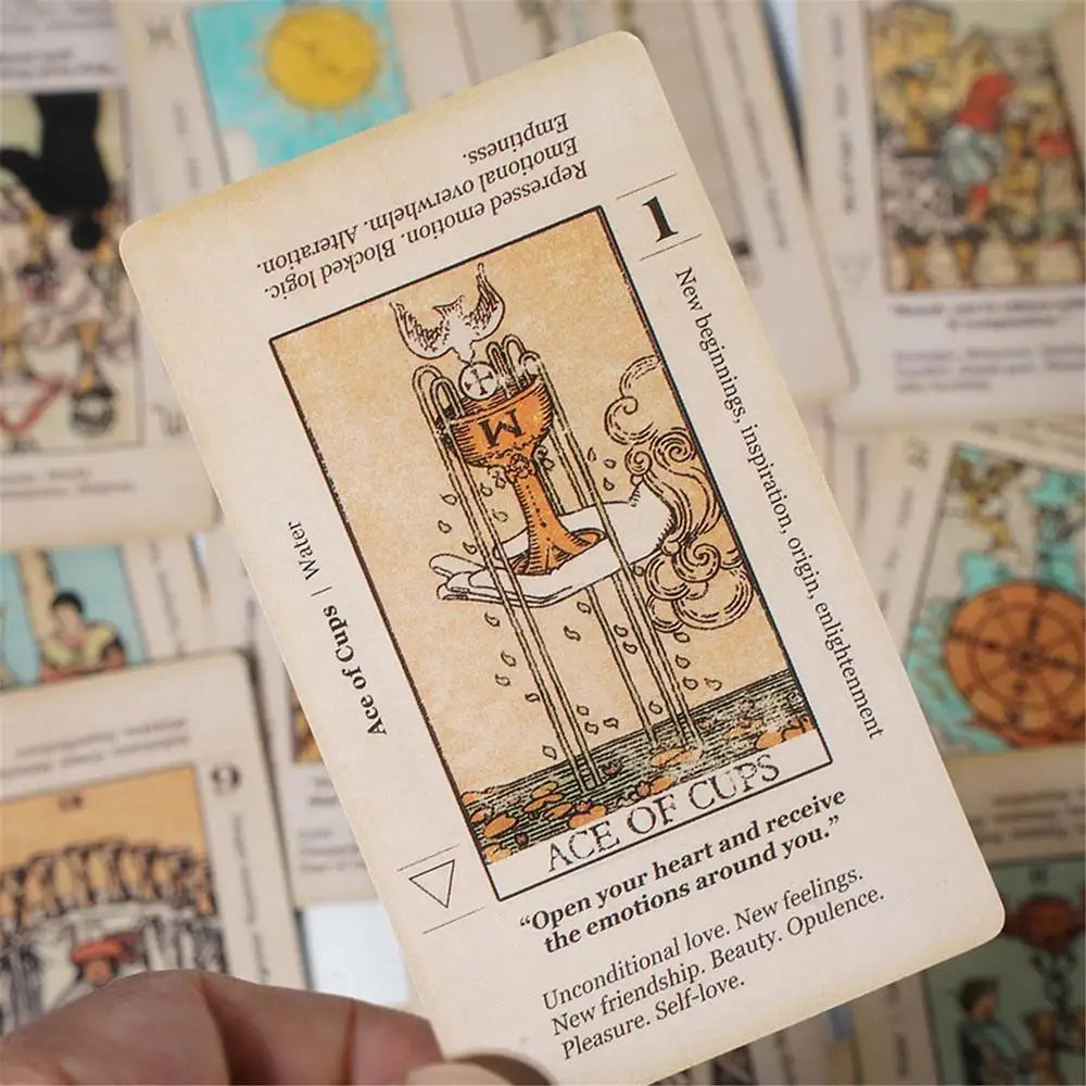 Antiqued 78-Card Set with Upright & Reversed Meanings - Beginner Tarot Deck with Keywords