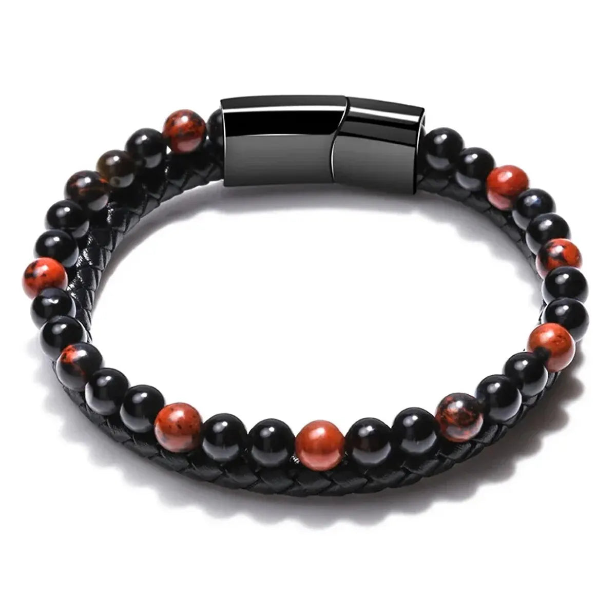 Stainless Steel Tiger Eye & Lava Stone Bead Bracelet – Unisex Natural Energy Jewelry