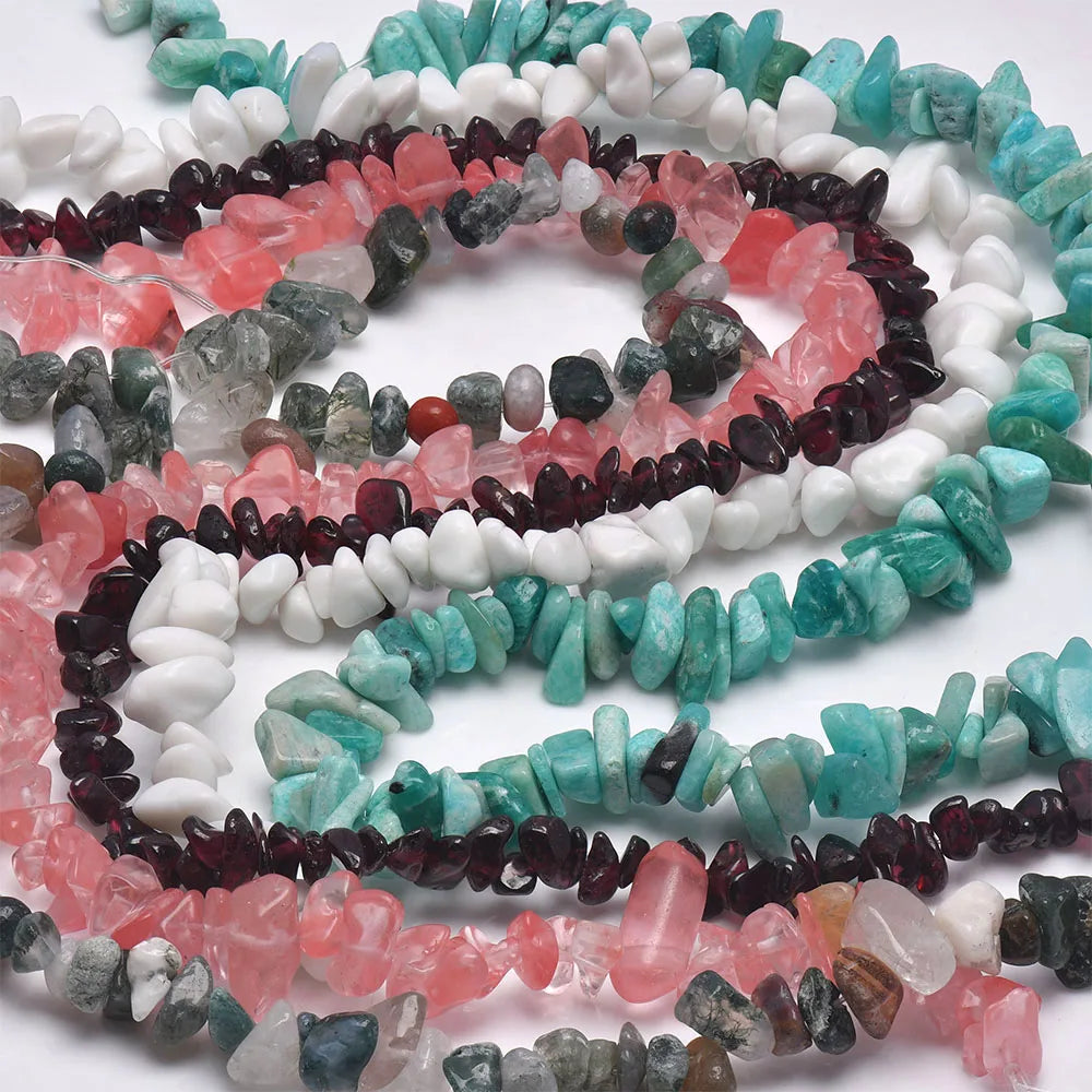 Natural Stone Chip Beads – 5-8mm Irregular Crystal Gravel for DIY Jewelry, 16-Inch (Model HK058)