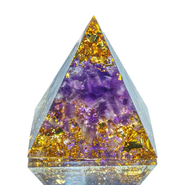 Natural Crystal Energy Pyramid – Quartz & Amethyst Reiki Generator for Chakra Healing & Meditation, 1.18in