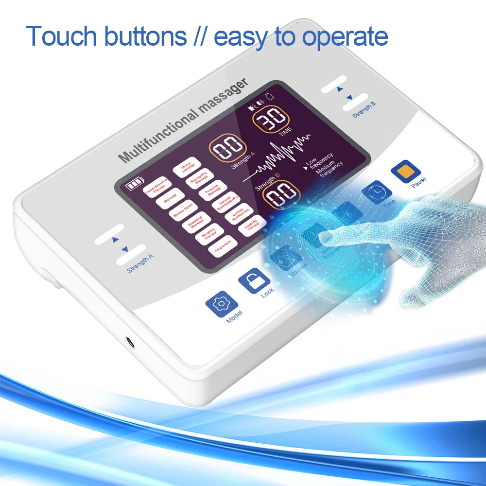 Muscle Stimulator TENS & EMS – Low Frequency Electronic Pulse Massager with Dual Channels & Touch Control - 12-Mode