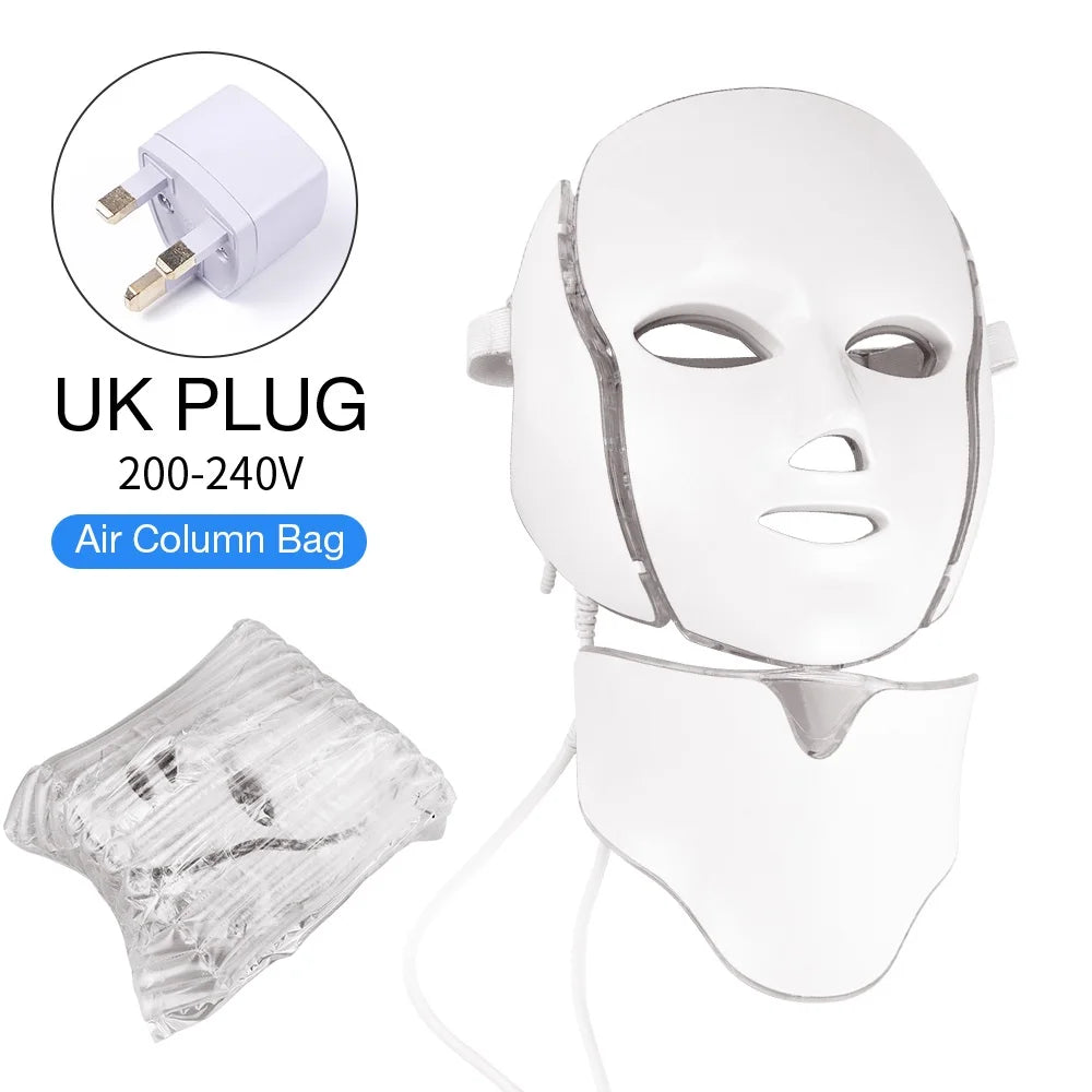 Air Bag 7-Color LED Facial Beauty Mask with Neck Treatment – Skin Rejuvenation, Whitening & Anti-Acne Therapy