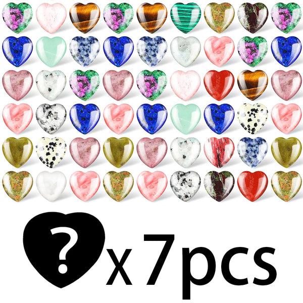7 Pcs Mini Crystal Heart Stone Sculpture – Polished Chakra Healing Reiki Meditation Decor