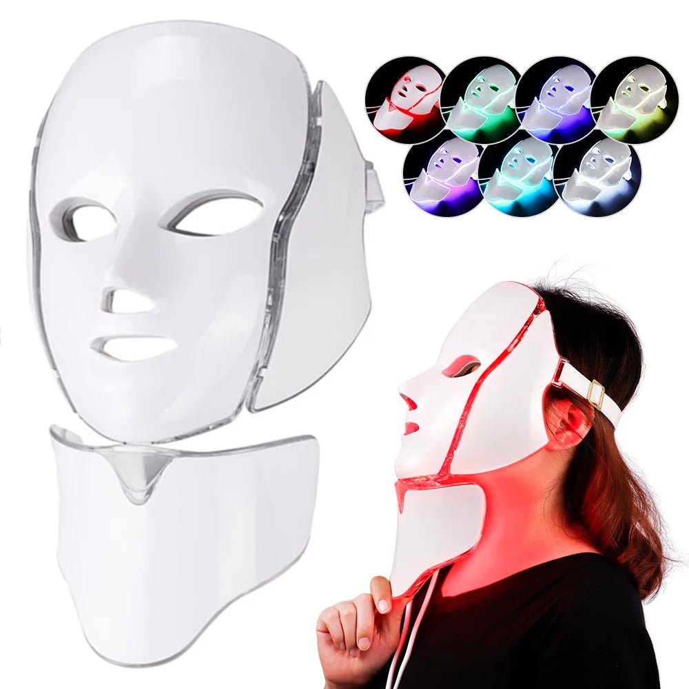 7 Colors Light LED Skin Care Facial Beauty Mask With Neck Skin Rejuvenation Treatment Beauty Anti Acne Therapy Whitening