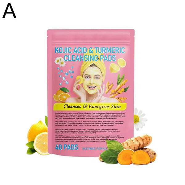 40pcs Turmeric Kojic Acid Cleansing Pads – Daily Exfoliating Skincare