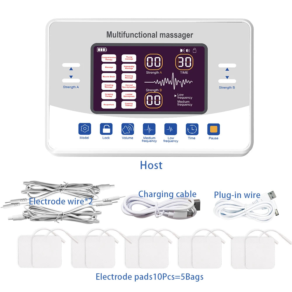Muscle Stimulator TENS & EMS – Low Frequency Electronic Pulse Massager with Dual Channels & Touch Control - 12-Mode