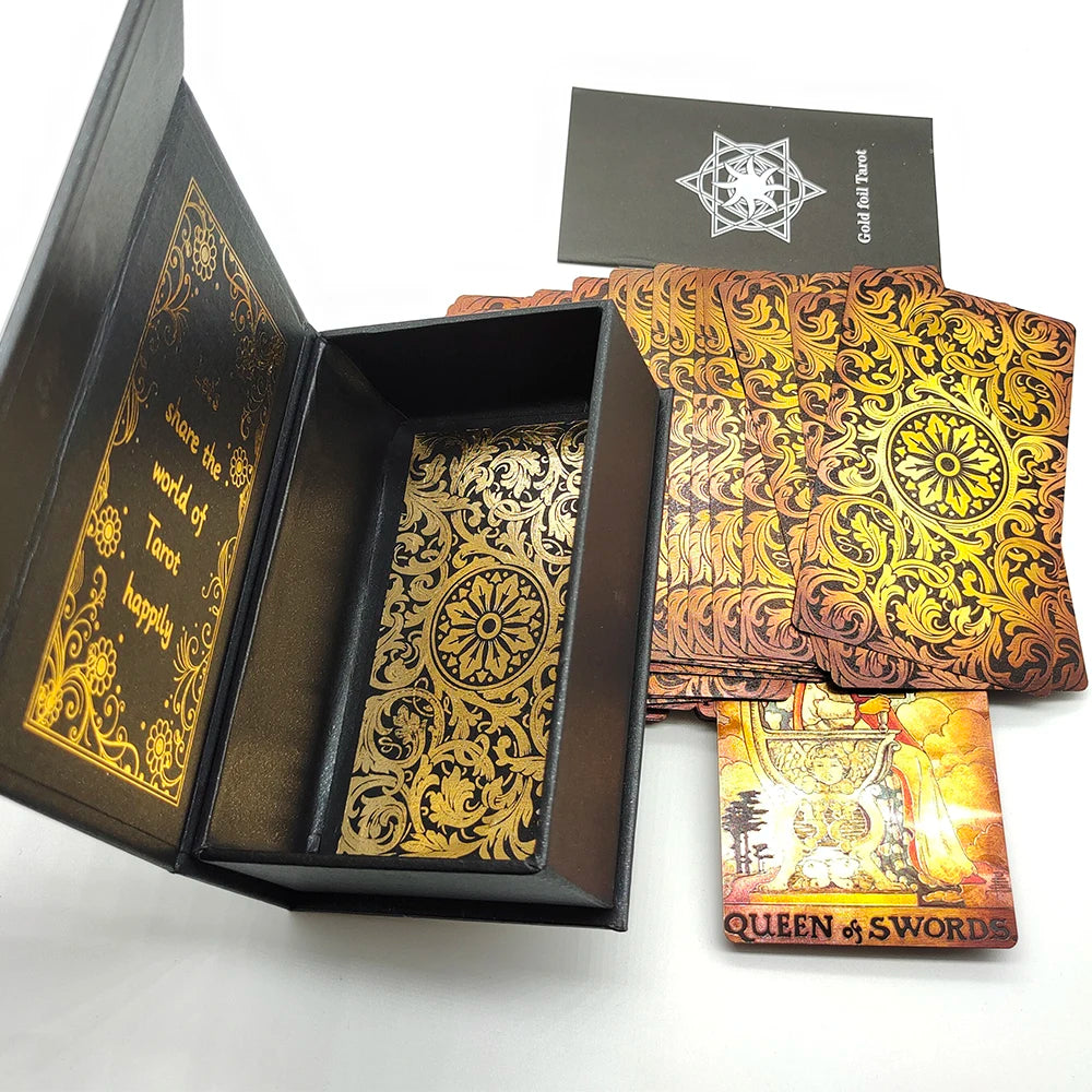Gold Foil Waterproof Tarot Card Deck – Rose Pink PET Plastic Oracle Cards for Divination & Board Game Play