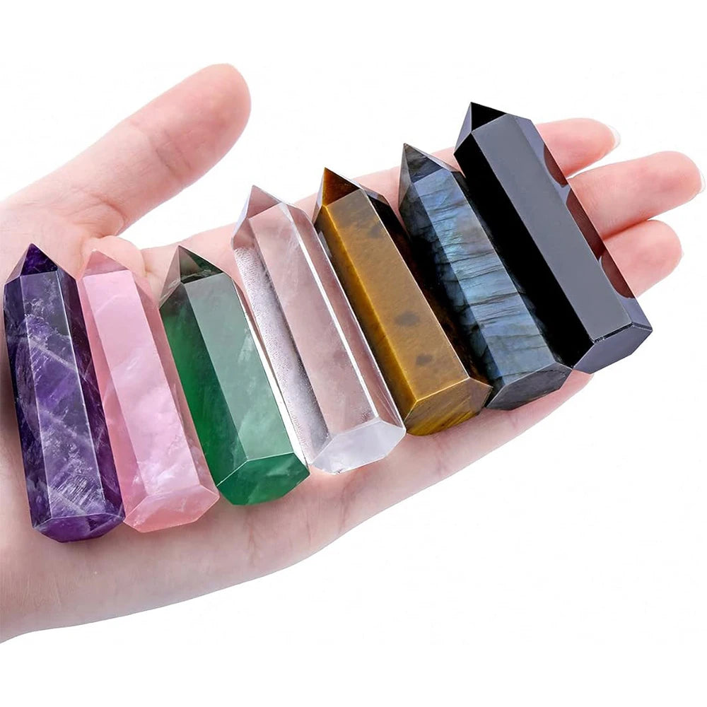 Natural Stone & Crystal Point Wand – Obelisk for Healing, Meditation & Decor