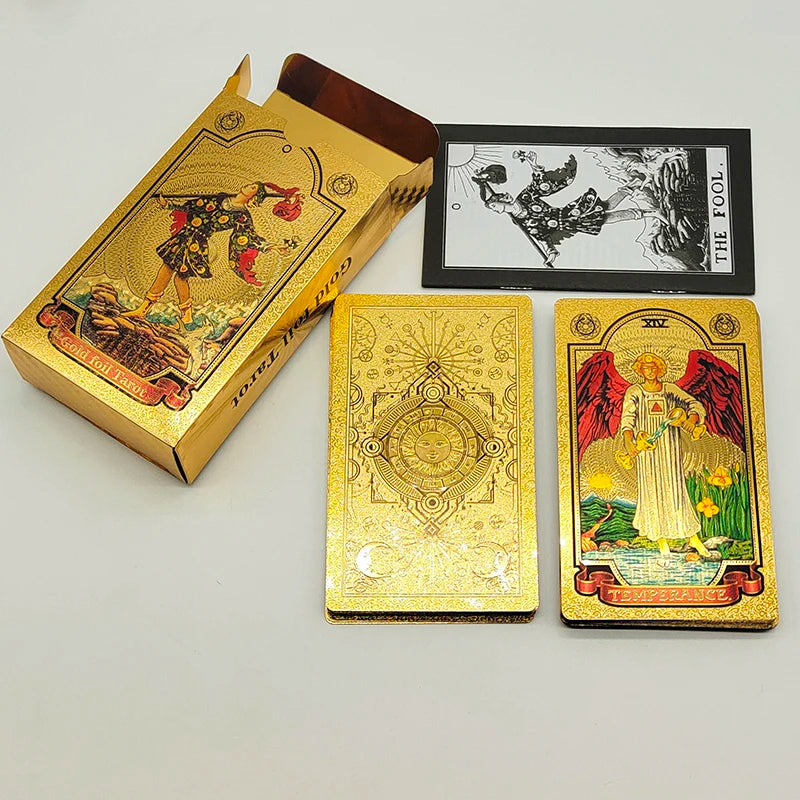 Gold Foil Waterproof Tarot Card Deck – Rose Pink PET Plastic Oracle Cards for Divination & Board Game Play
