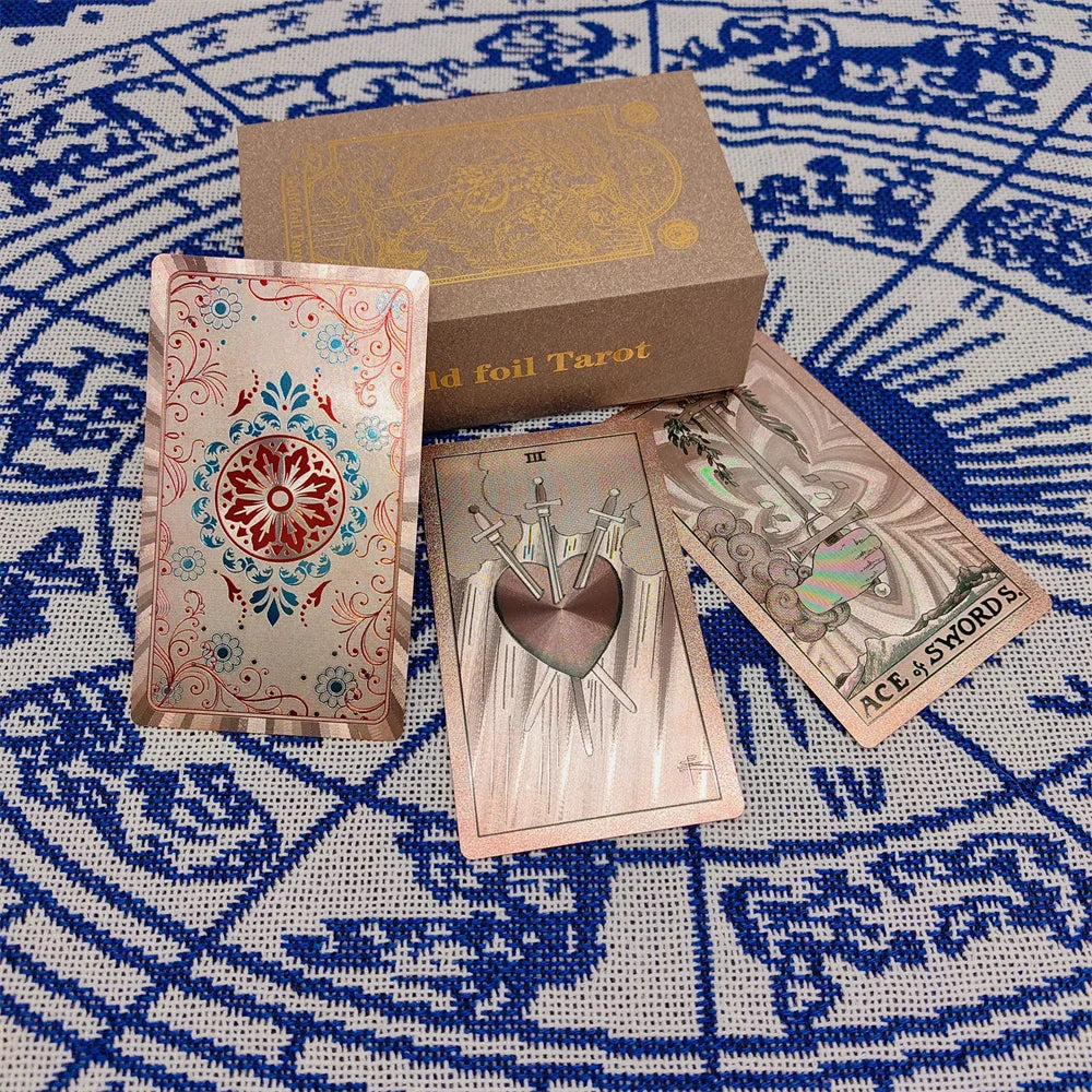 Gold Foil Waterproof Tarot Card Deck – Rose Pink PET Plastic Oracle Cards for Divination & Board Game Play