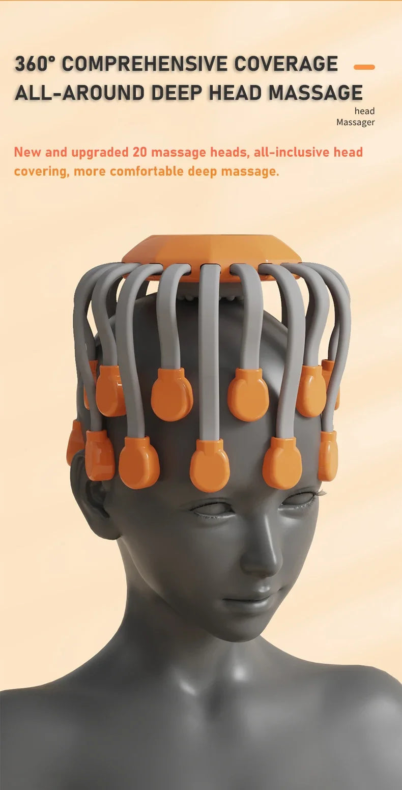 20-Head Red Light Scalp Massager – Electric Octopus Vibrator for Stress Relief & Migraine Support