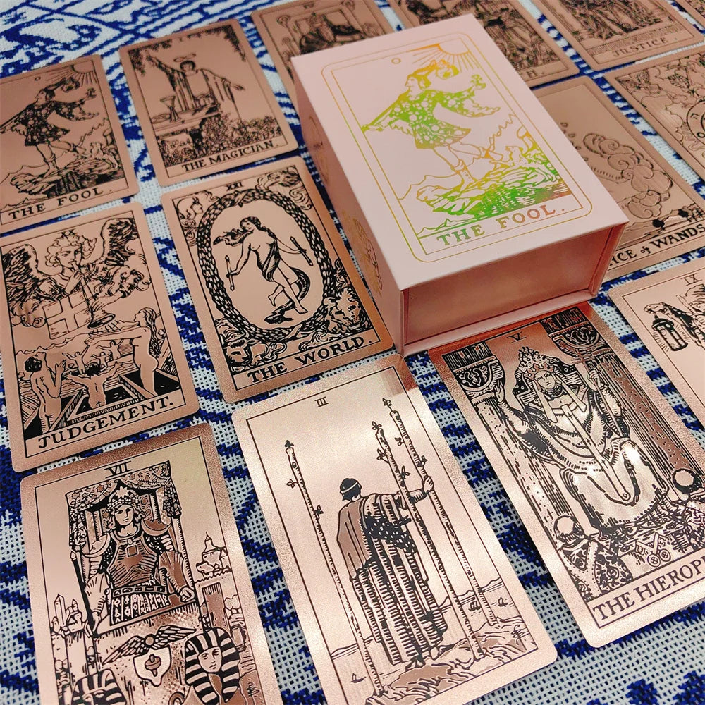 Gold Foil Waterproof Tarot Card Deck – Rose Pink PET Plastic Oracle Cards for Divination & Board Game Play