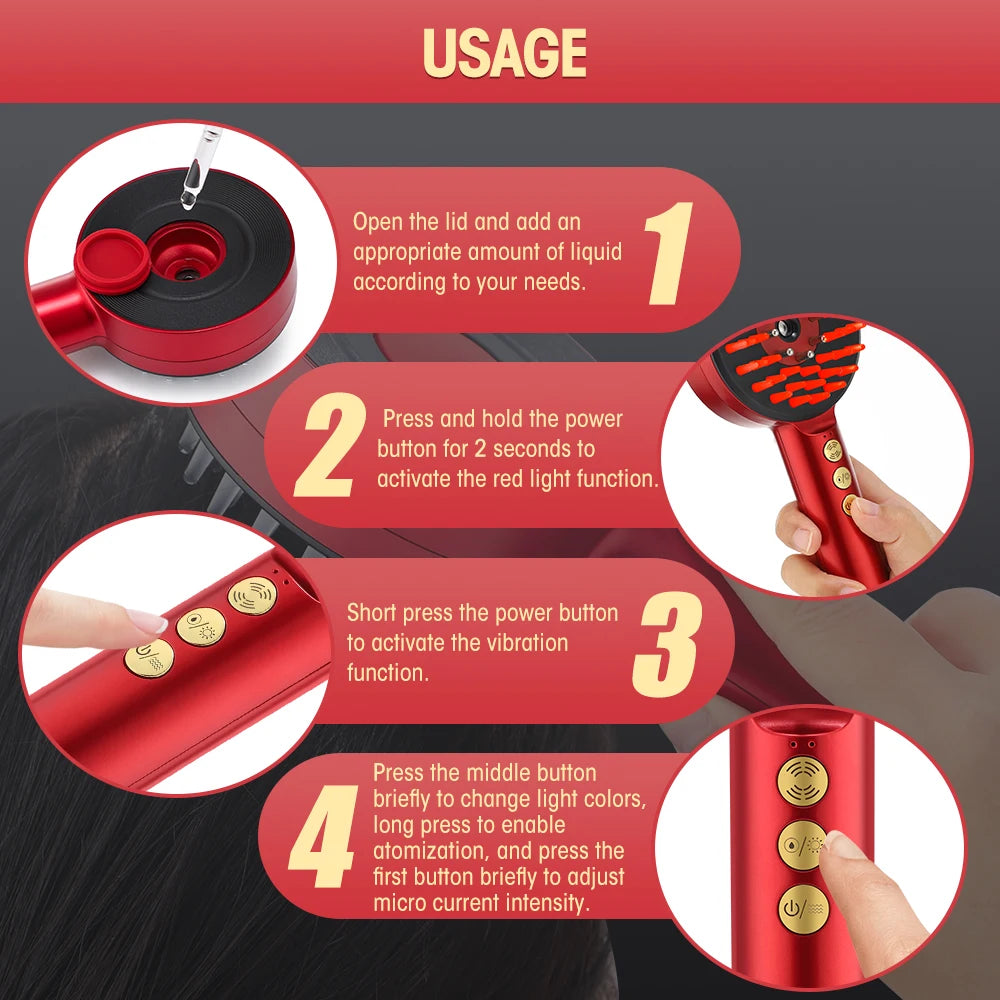 Infrared Electric Scalp Massager Comb – Hair Growth Stimulator & Essence Applicator, 3-Mode