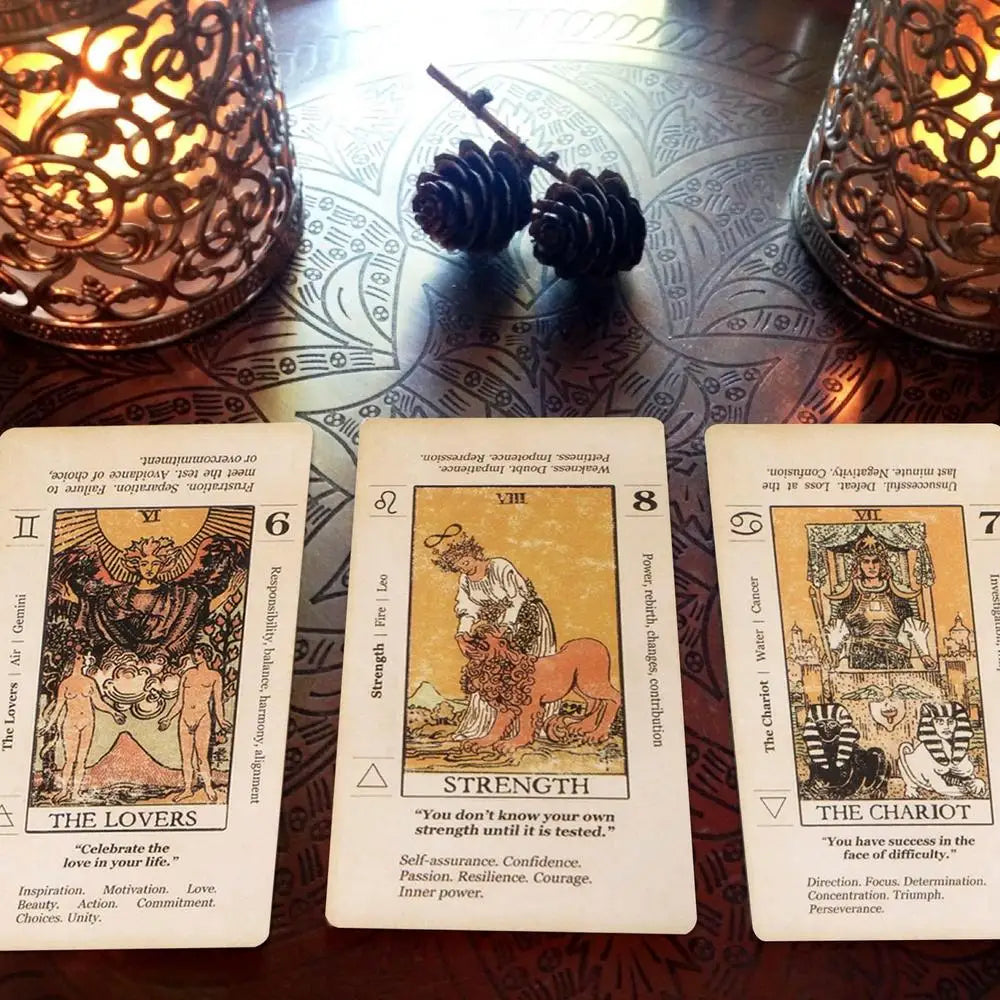 Antiqued 78-Card Set with Upright & Reversed Meanings - Beginner Tarot Deck with Keywords