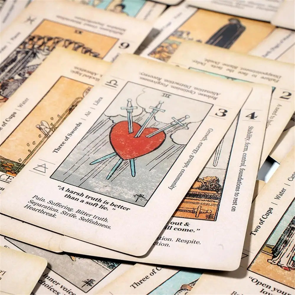 Antiqued 78-Card Set with Upright & Reversed Meanings - Beginner Tarot Deck with Keywords