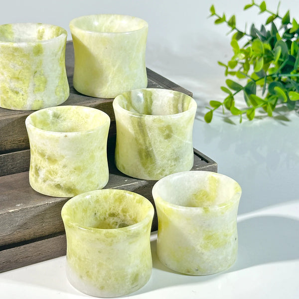 Natural Crystal Jade Bamboo Joint Cup – Carved Quartz Cauliflower Jade Bowl for Reiki & Home Decor