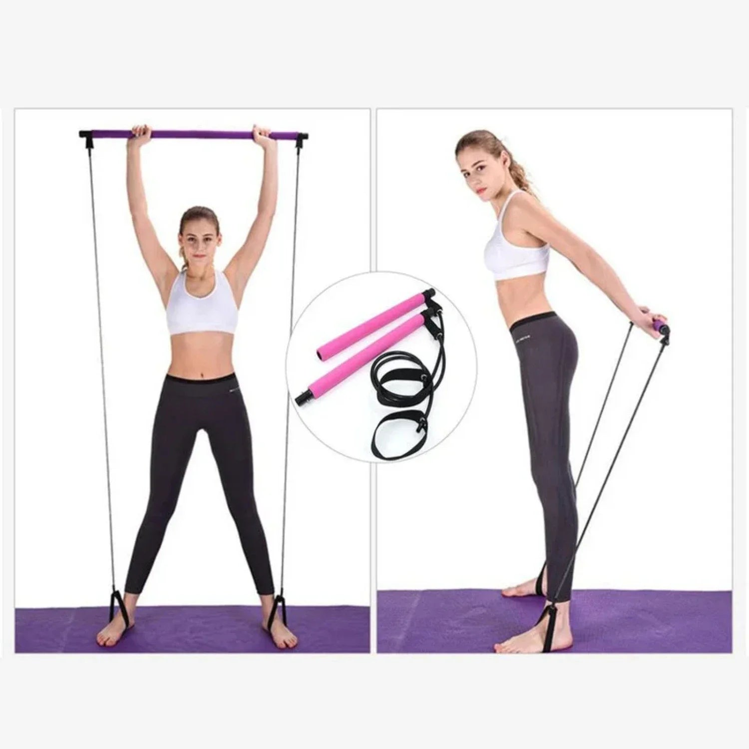 Resistance Band Fitness Bar - Portable Pilates Exercise Kit – for Home Workouts, Yoga, and Body Sculpting