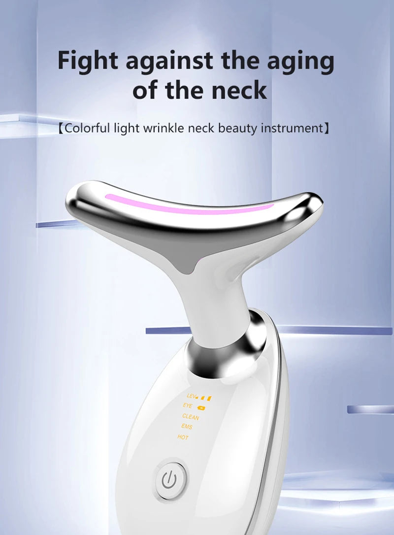 Facial & Neck Massager – 7 Colors LED Anti-Wrinkle - Skin Tightening, Lifting & Double Chin Reduction Tool