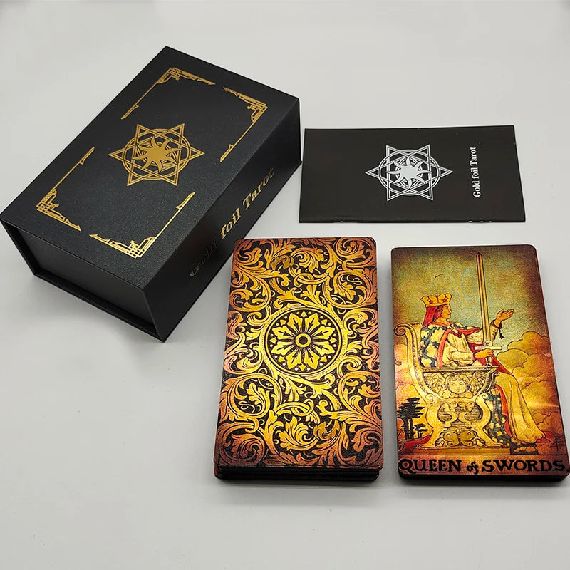 Gold Foil Waterproof Tarot Card Deck – Rose Pink PET Plastic Oracle Cards for Divination & Board Game Play
