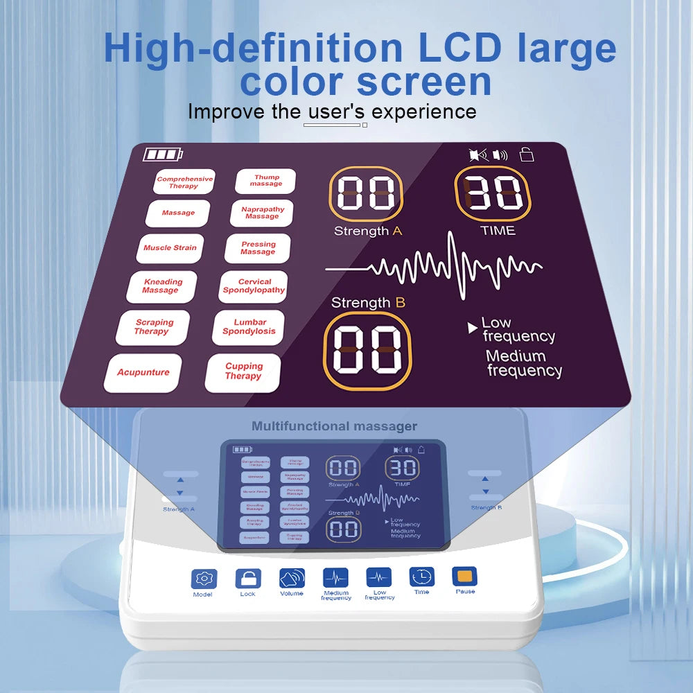 Muscle Stimulator TENS & EMS – Low Frequency Electronic Pulse Massager with Dual Channels & Touch Control - 12-Mode