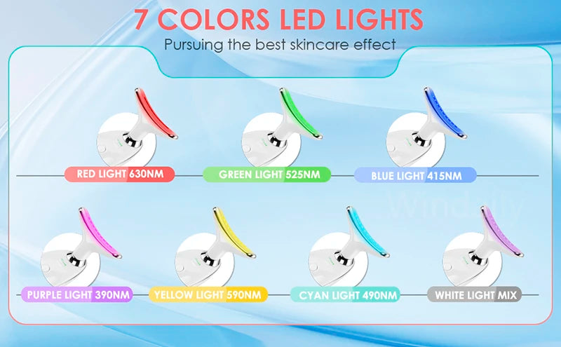 Facial & Neck Massager – 7 Colors LED Anti-Wrinkle - Skin Tightening, Lifting & Double Chin Reduction Tool