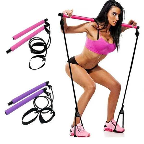 Resistance Band Fitness Bar - Portable Pilates Exercise Kit – for Home Workouts, Yoga, and Body Sculpting