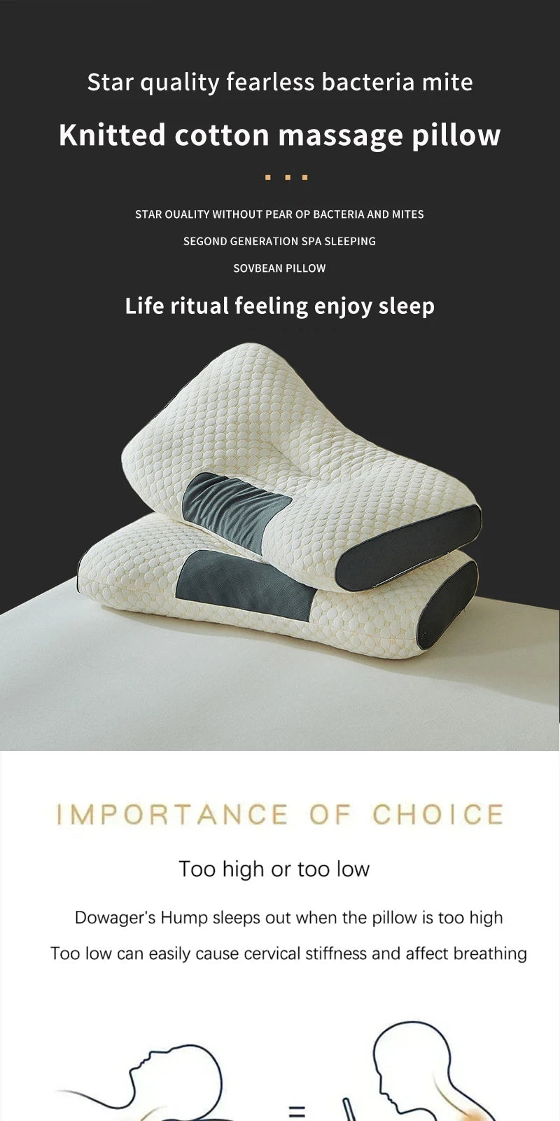 Orthopedic Cervical Neck Pillow – Soybean Fiber Massage Pillow for Sleep & Neck Support