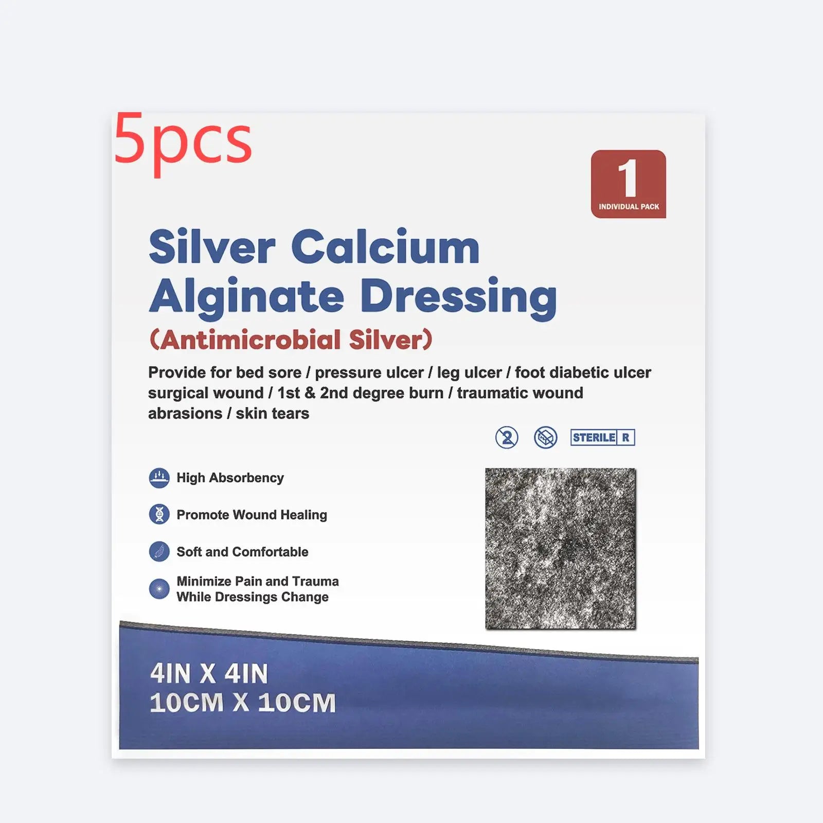 Silver Calcium Alginate Wound Dressing Pads – Soft, Highly Absorbent Wound Care for Effective Healing (2/3/4in, 5/10pcs)
