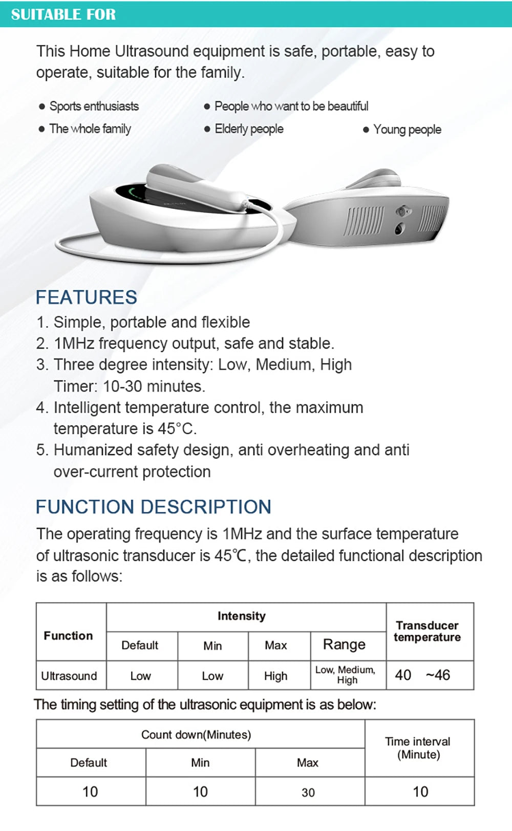 Ultrasound Physiotherapy Massage Device – 1MHz Intensity for Drug-Free Muscle & Joint Pain Relief