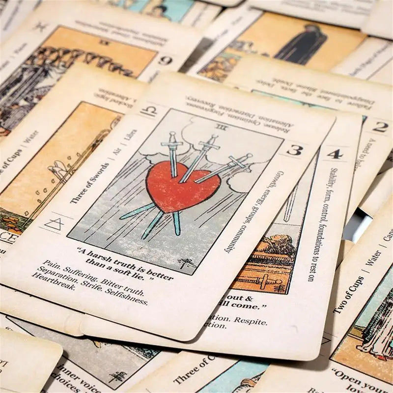 Antiqued 78-Card Set with Upright & Reversed Meanings - Beginner Tarot Deck with Keywords