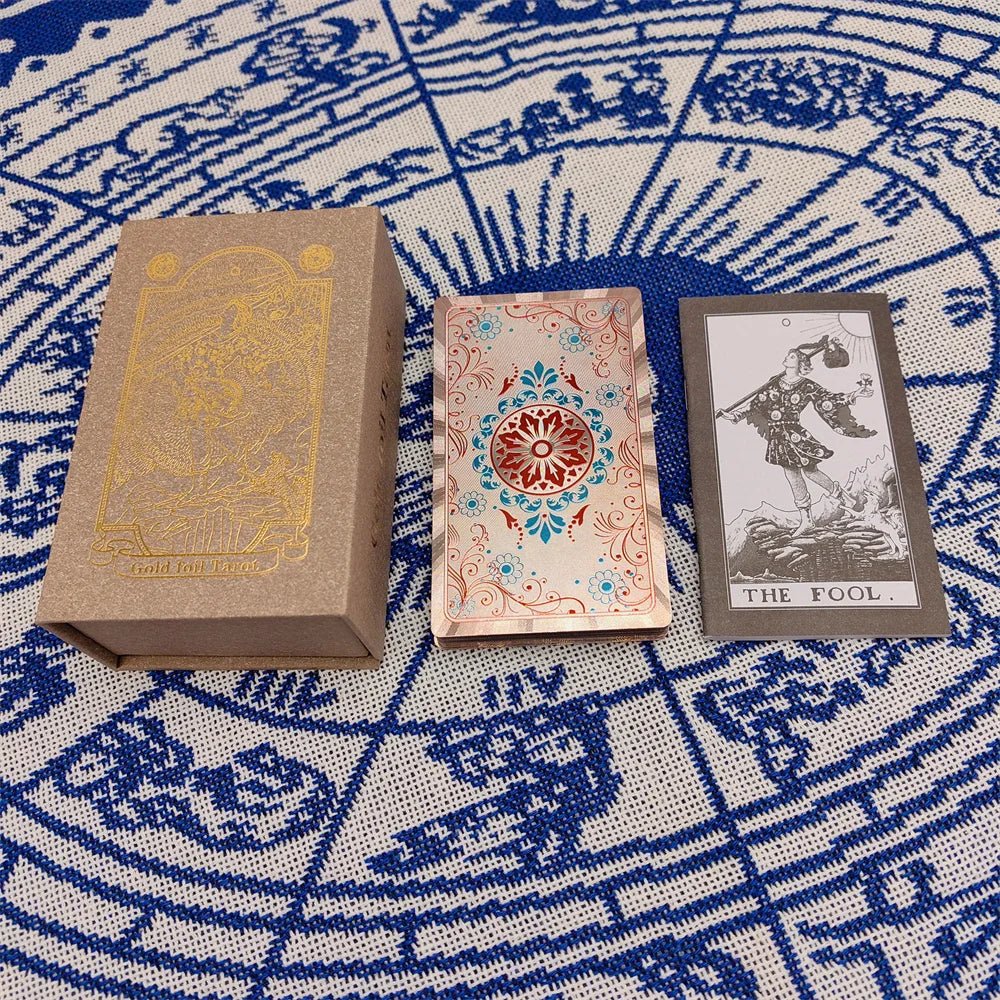 Gold Foil Waterproof Tarot Card Deck – Rose Pink PET Plastic Oracle Cards for Divination & Board Game Play