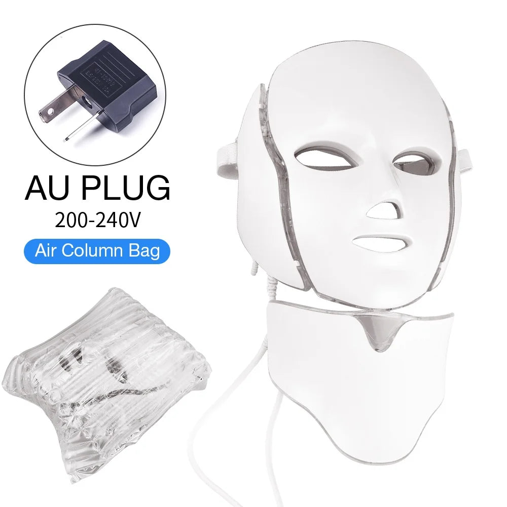 Air Bag 7-Color LED Facial Beauty Mask with Neck Treatment – Skin Rejuvenation, Whitening & Anti-Acne Therapy