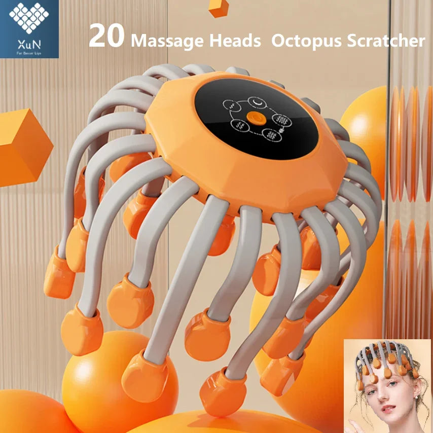 20-Head Red Light Scalp Massager – Electric Octopus Vibrator for Stress Relief & Migraine Support