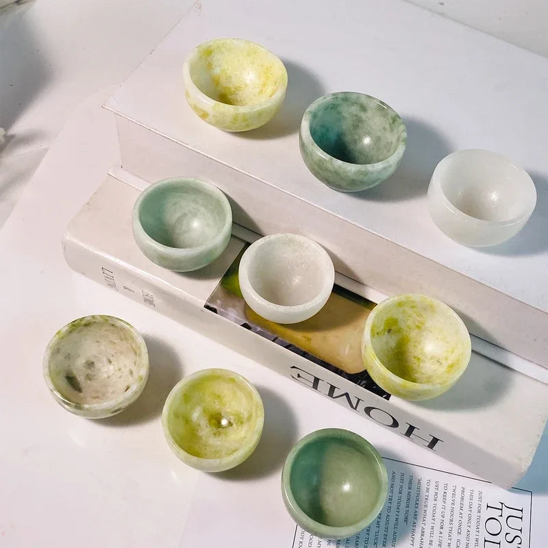 Natural Crystal Jade Bowl – Hand-Carved Quartz Cauliflower Jade Cup for Reiki & Home Decor